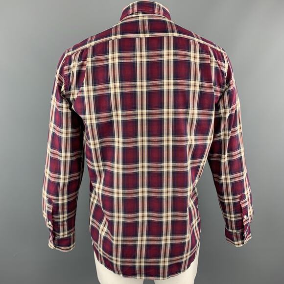 HARTFORD Size L Burgundy Brown Plaid Cotton Button Up Long Sleeve Shirt - Picture 4 of 6